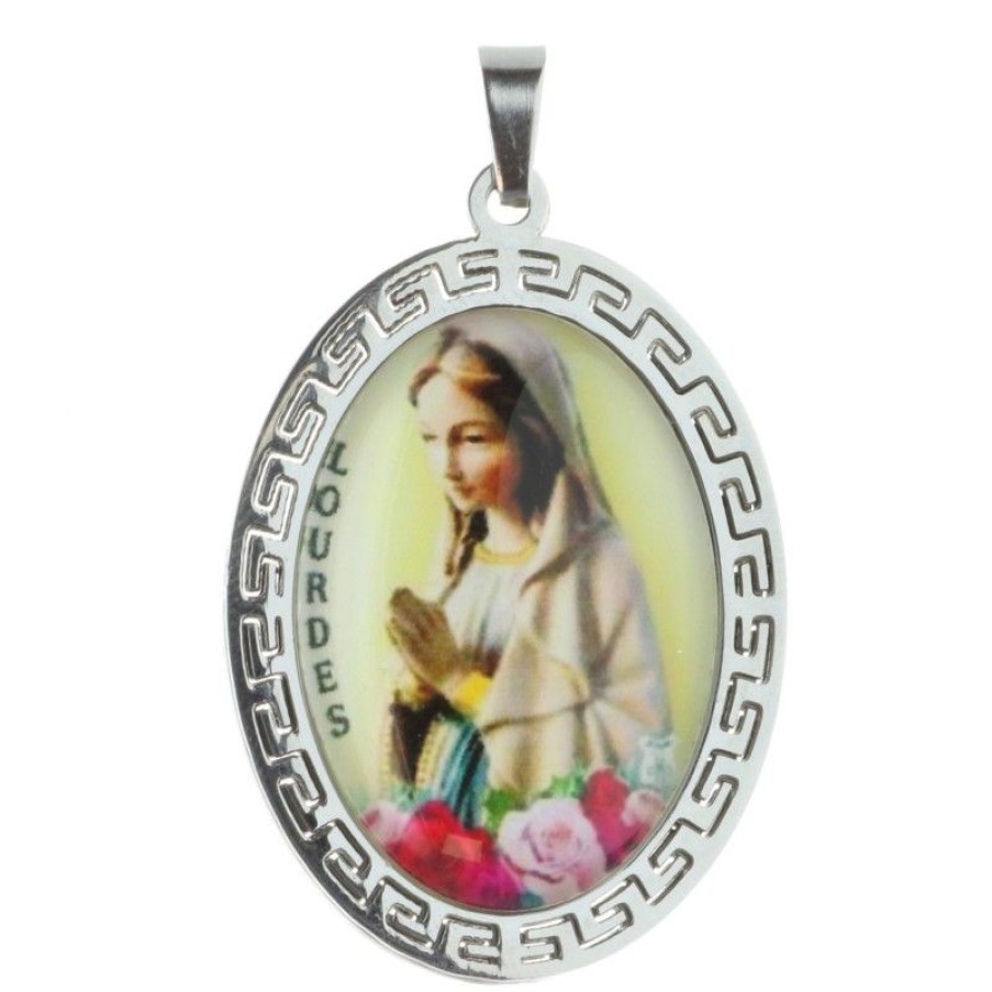 Palais du Rosaire Medaille Et Croix Metal | Medaille De La Vierge Marie De Lourdes En Acier