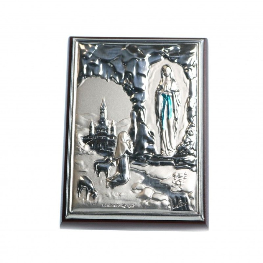 Palais du Rosaire Cadre Religieux | Cadre Apparition De Lourdes Sur Plaque Argentee 7X5Cm