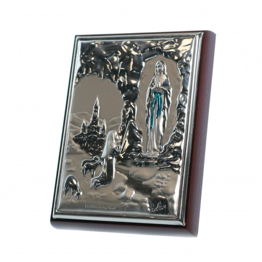 Palais du Rosaire Cadre Religieux | Cadre Apparition De Lourdes Sur Plaque Argentee 7X5Cm