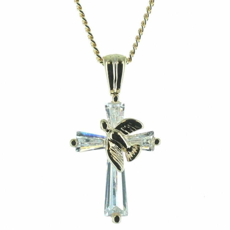 Palais du Rosaire Collier En Plaque Or | Parure Avec Une Croix Et Une Colombe Avec Une Chaine - Plaque Or