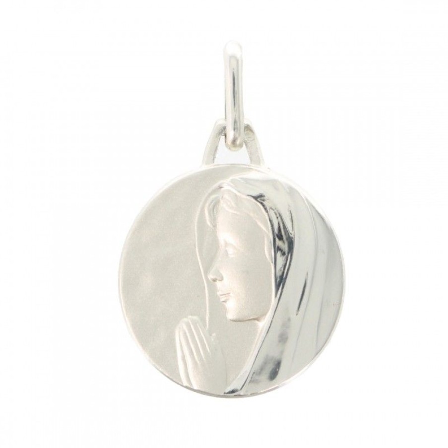 Palais du Rosaire Medaille Et Croix Argent | Medaille En Argent De La Vierge Priante 16Mm