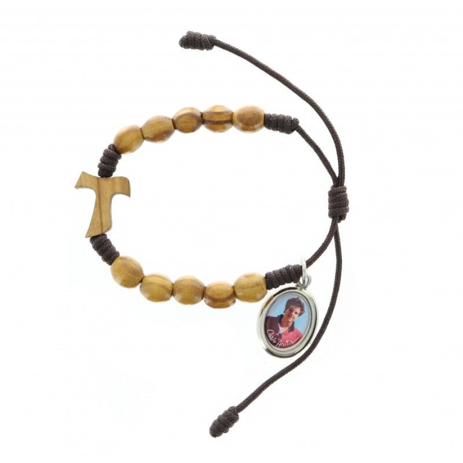 Palais du Rosaire Bracelet Dizainier | Bracelet Dizainier Sur Corde Et En Bois Avec Une Medaille De Carlo Acutis