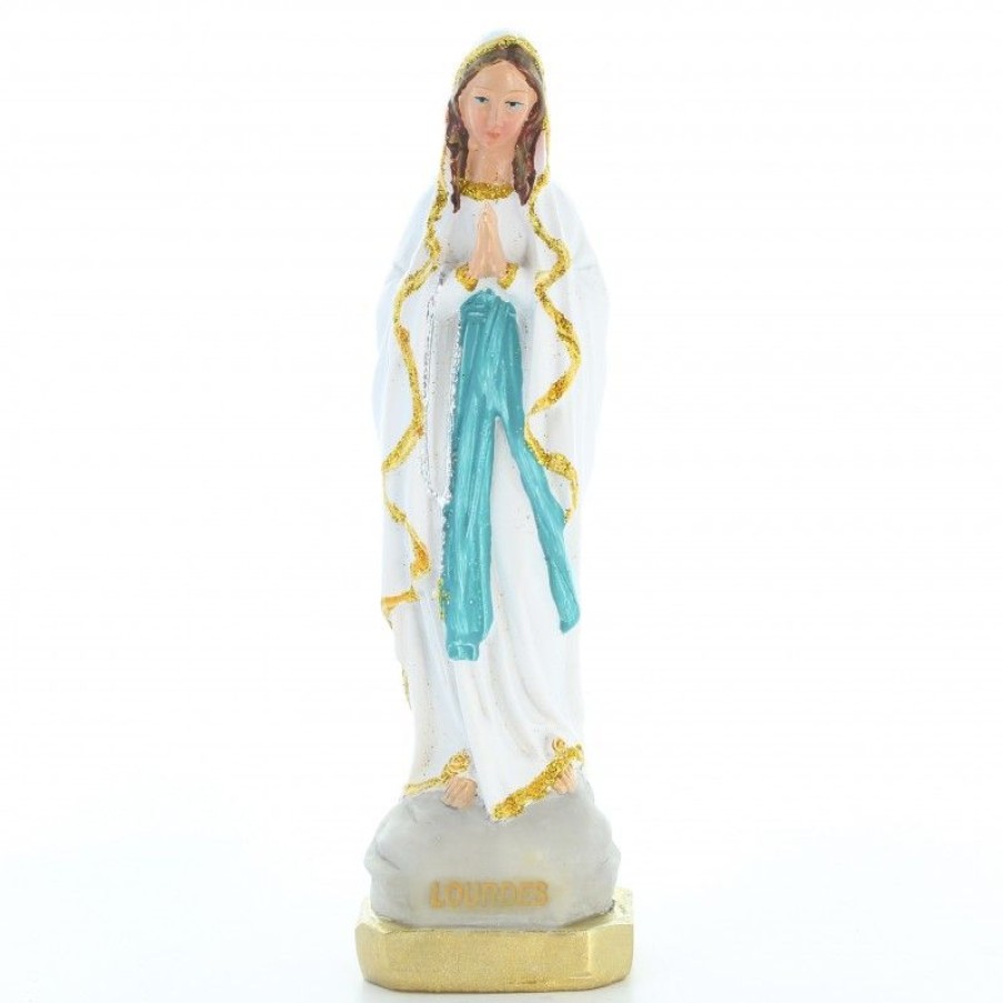 Palais du Rosaire Statue De Notre Dame De Lourdes | Statue Notre Dame De Lourdes En Resine Coloree Avec Paillettes Dorees 15Cm
