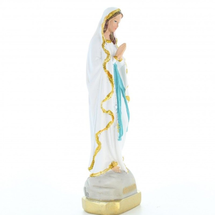 Palais du Rosaire Statue De Notre Dame De Lourdes | Statue Notre Dame De Lourdes En Resine Coloree Avec Paillettes Dorees 15Cm
