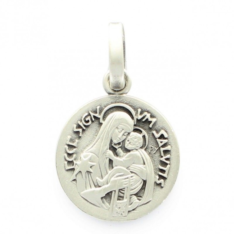 Palais du Rosaire Medaille Et Croix Metal | Medaille Scapulaire En Laiton Argente De 22 Mm Et 8,4G