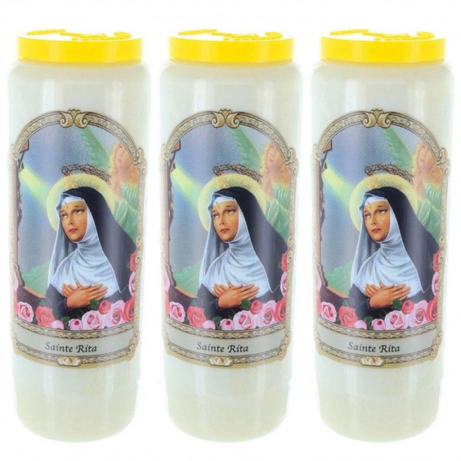Palais du Rosaire Bougie Neuvaine | Lot De 3 Bougies De Neuvaine Sainte Rita 17,5 Cm