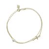 Palais du Rosaire Bracelet Argent | Bracelet Chaine Double Avec Croix Et Perle De Nacre En Argent Dore