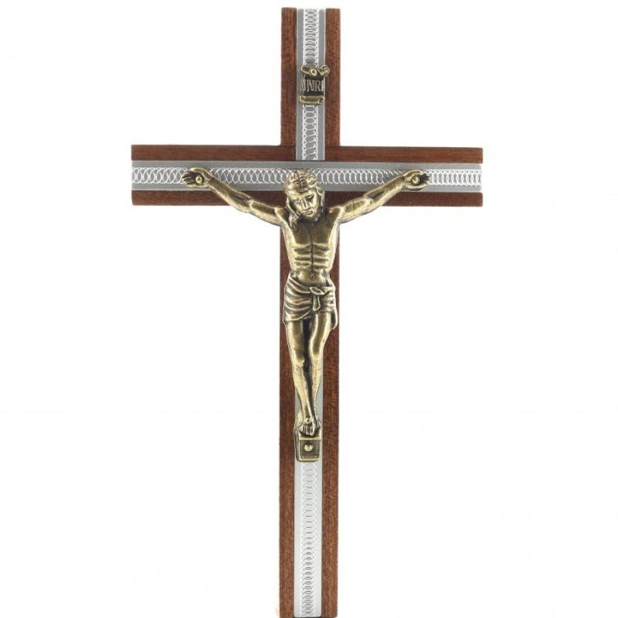 Palais du Rosaire Crucifix Bois | Crucifix Bois Et Argente Avec Christ Dore 16,5 Cm