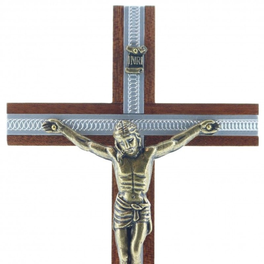 Palais du Rosaire Crucifix Bois | Crucifix Bois Et Argente Avec Christ Dore 16,5 Cm
