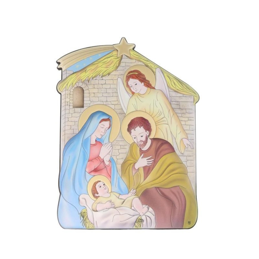 Palais du Rosaire Cadre Religieux | Cadre De La Nativite Avec Ange En Bois Et Aluminium 16X21Cm