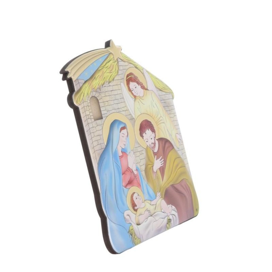 Palais du Rosaire Cadre Religieux | Cadre De La Nativite Avec Ange En Bois Et Aluminium 16X21Cm