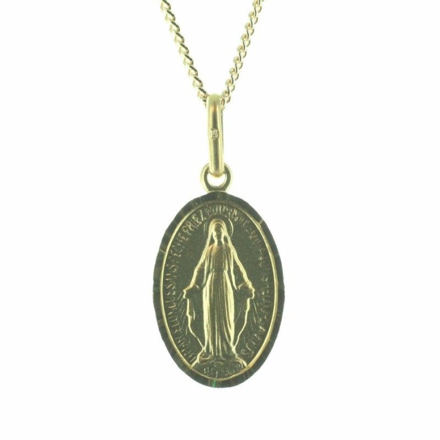 Palais du Rosaire Collier En Plaque Or | Parure Medaille Vierge Miraculeuse 16Mm Avec Une Chaine - Plaque Or