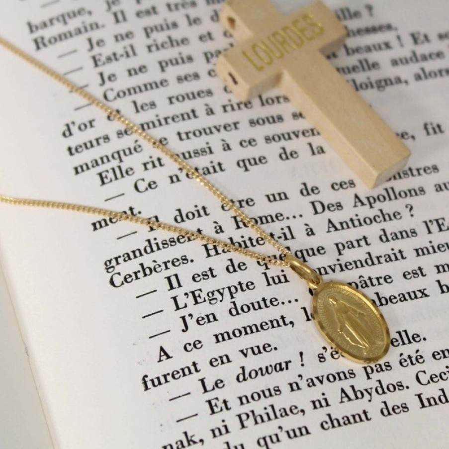 Palais du Rosaire Collier En Plaque Or | Parure Medaille Vierge Miraculeuse 16Mm Avec Une Chaine - Plaque Or