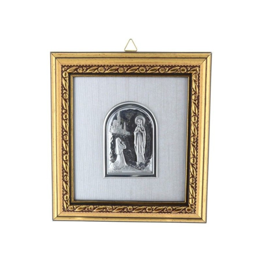 Palais du Rosaire Cadre Religieux | Cadre Religieux En Bois Dore Apparition De Lourdes Argentee 12,5 X 13 Cm