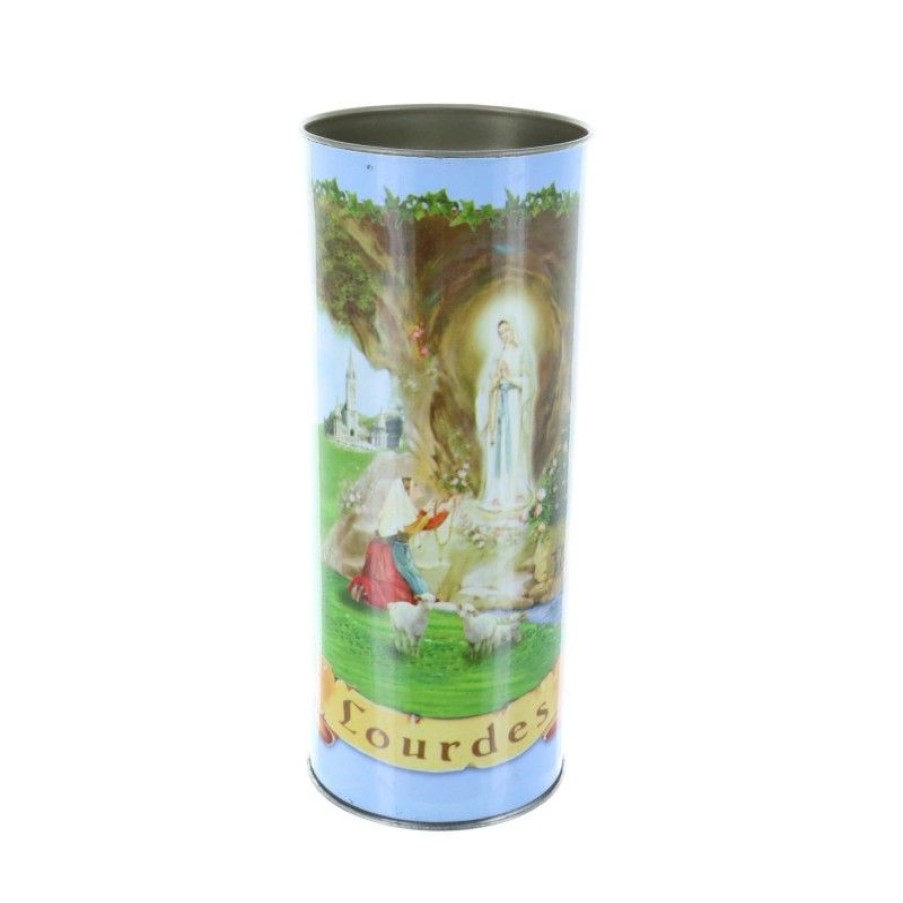 Palais du Rosaire Bougie Votive | Bougie Votive Apparition De Lourdes Et Priere 14,5 Cm Bleue