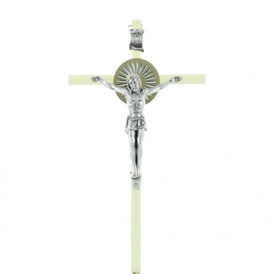 Palais du Rosaire Crucifix Metal | Crucifix En Resine Avec Un Christ En Metal Argente 21Cm