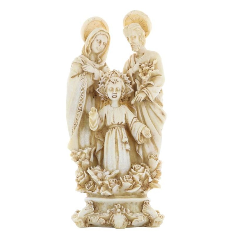 Palais du Rosaire Statue De La Sainte Famille | Statue Sainte Famille Aux Fleurs En Pierre Et Resine 22Cm
