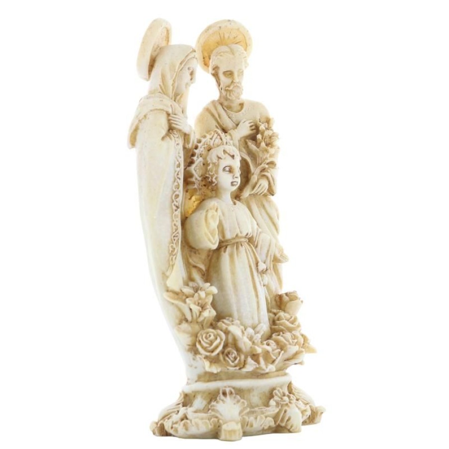 Palais du Rosaire Statue De La Sainte Famille | Statue Sainte Famille Aux Fleurs En Pierre Et Resine 22Cm