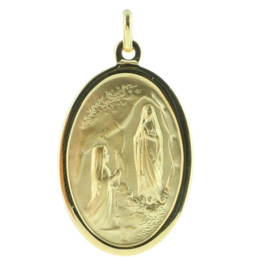 Palais du Rosaire Medaille Et Croix Plaque Or | Medaille Plaque Or 30 Mm Vierge Marie Et Apparition De Lourdes