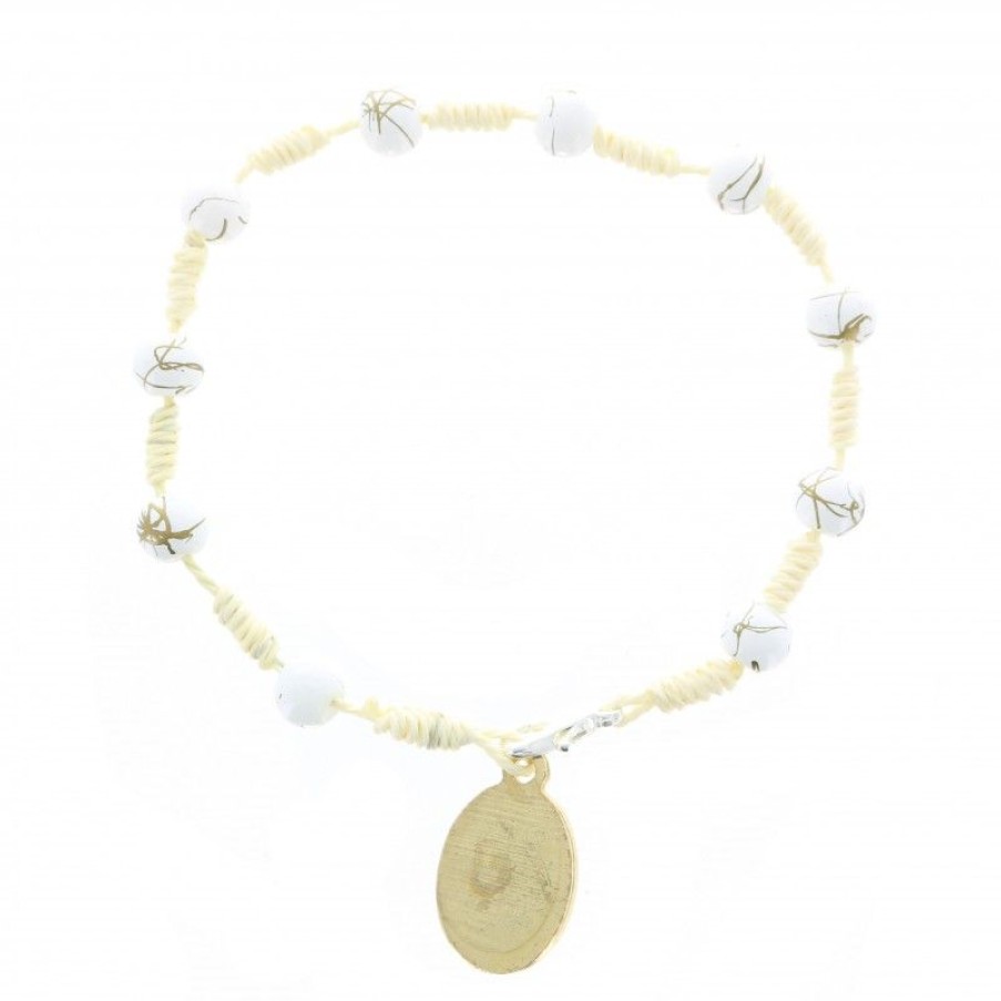 Palais du Rosaire Bracelet Dizainier | Bracelet De Communion Sur Corde Avec Perles Blanches