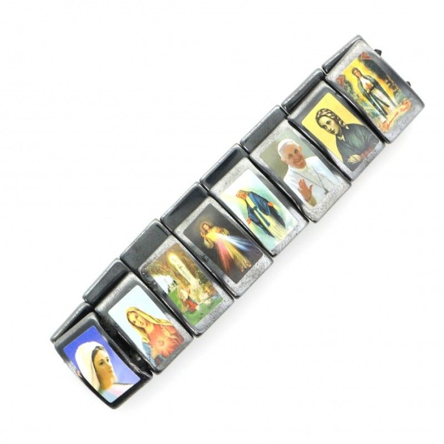 Palais du Rosaire Bracelet Fantaisie | Bracelet En Hematite Avec Illustrations Religieuses