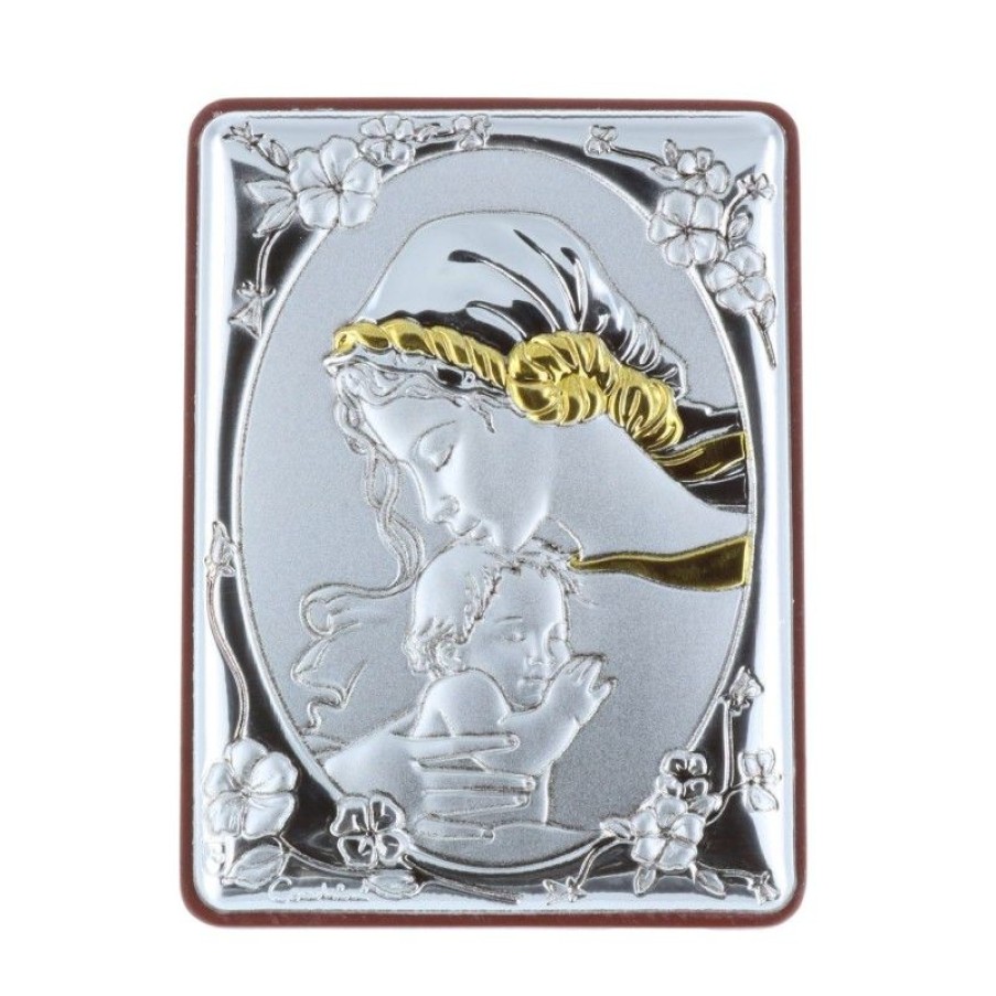 Palais du Rosaire Cadre Religieux | Cadre Religieux Vierge Mere A L'Enfant Argente Et Dore 5 X 7 Cm