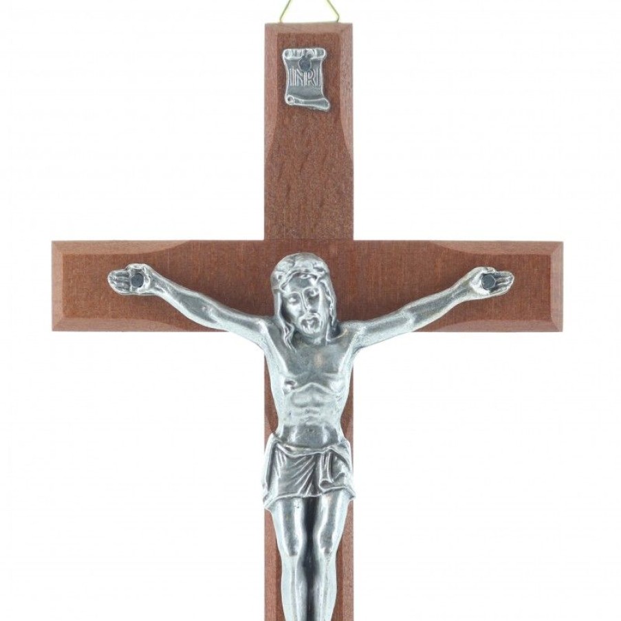 Palais du Rosaire Crucifix Bois | Crucifix En Bois Avec Christ Argente 20 Cm