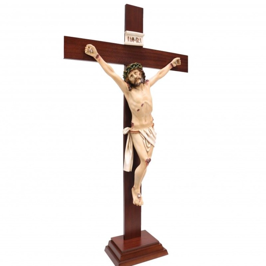 Palais du Rosaire Statue De Grande Taille | Crucifix A Poser En Resine Coloree 127Cm