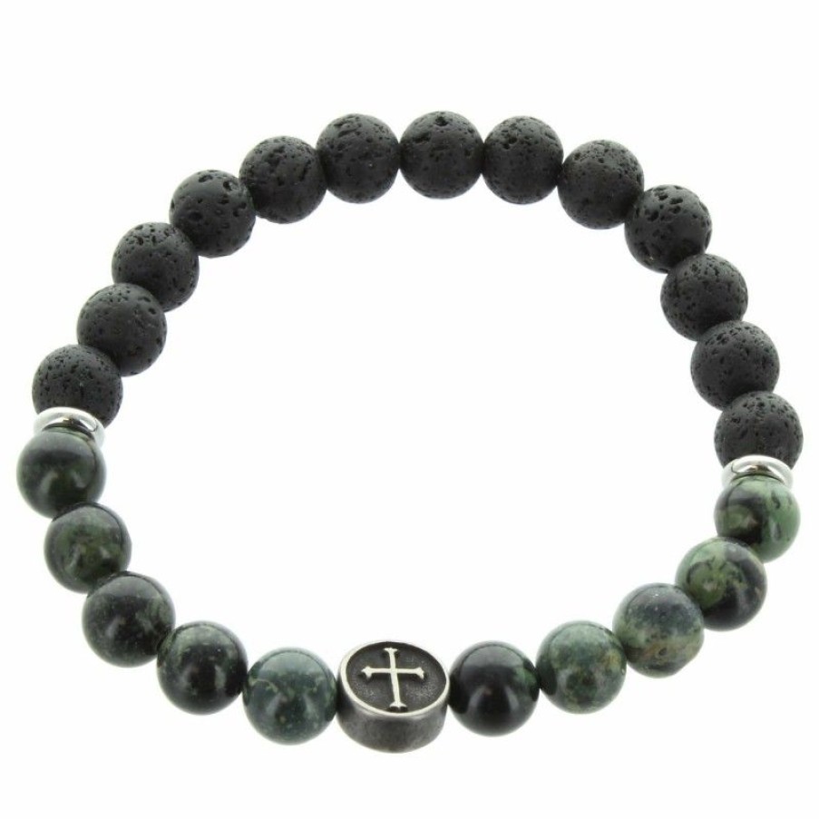 Palais du Rosaire Bracelet Fantaisie | Bracelet Religieux En Pierres De Lave Noire Et Agathe