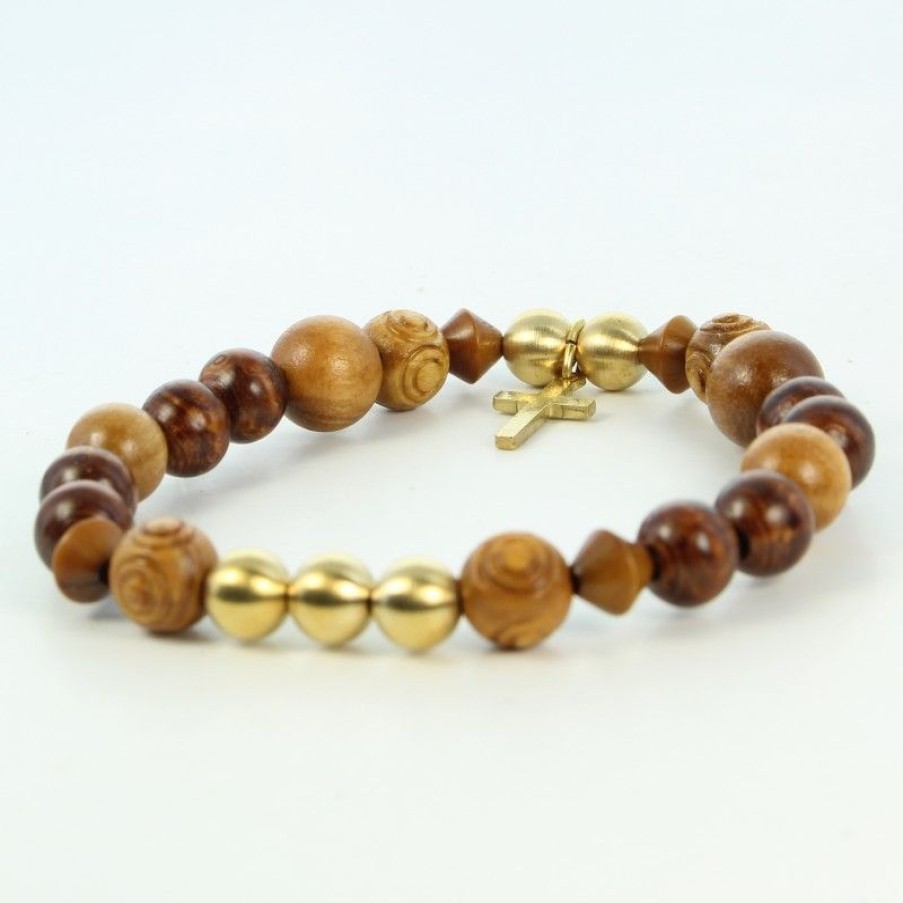 Palais du Rosaire Bracelet Fantaisie | Bracelet Bois, Laiton Et Croix Doree
