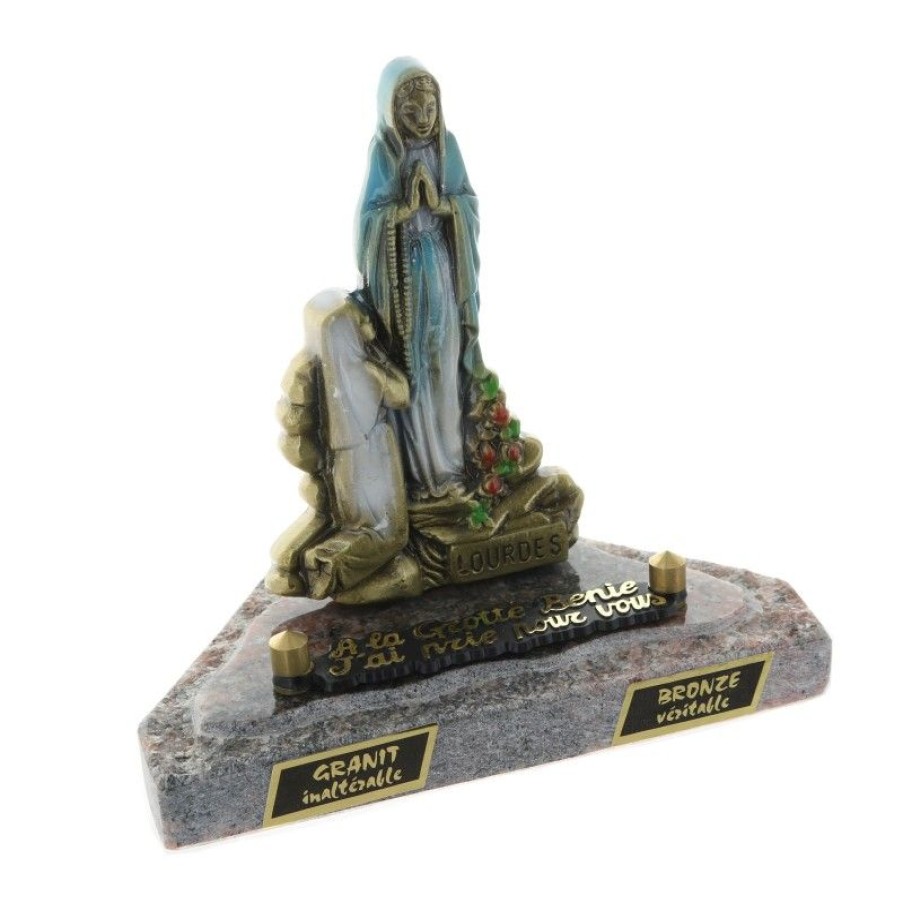 Palais du Rosaire Statue Funeraire | Plaque Funeraire Avec Statue De L'Apparition De Lourdes 14X15Cm