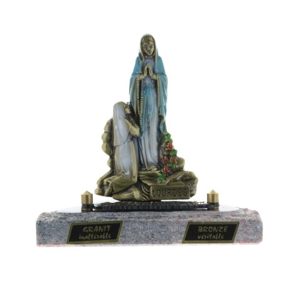 Palais du Rosaire Statue Funeraire | Plaque Funeraire Avec Statue De L'Apparition De Lourdes 14X15Cm