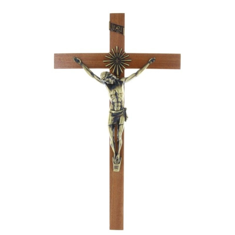 Palais du Rosaire Crucifix Bois | Crucifix Bois Christ Couleur Bronze Avec Aureole 43 Cm