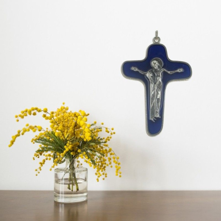 Palais du Rosaire Crucifix Metal | Croix De La Mater Dolorosa En Metal Et Emaillee Bleue 9Cm