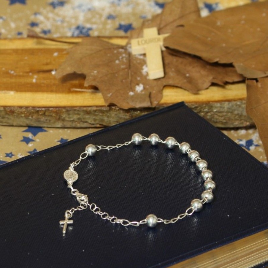 Palais du Rosaire Bracelet Argent | Bracelet Dizainier Boules Argent Avec Medaille Miraculeuse 6Mm