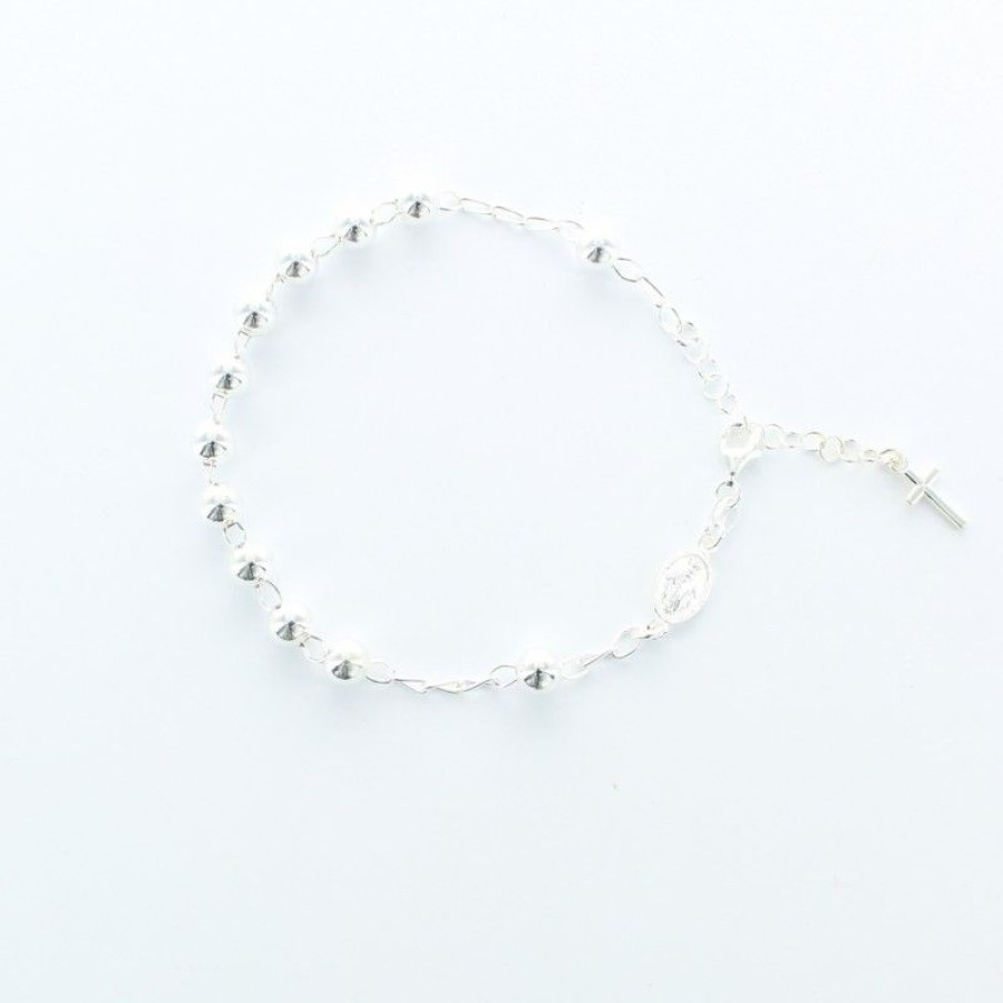 Palais du Rosaire Bracelet Argent | Bracelet Dizainier Boules Argent Avec Medaille Miraculeuse 6Mm