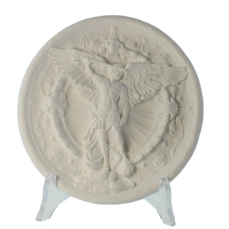 Palais du Rosaire Cadre Religieux | Assiette En Platre De Saint Michel 15Cm Avec Support Acrylique