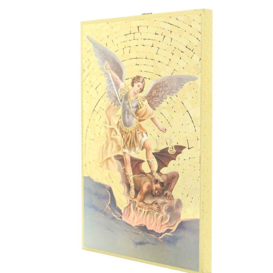 Palais du Rosaire Cadre Religieux | Cadre De Saint Michel En Bois Effet Mosaique 10X15Cm