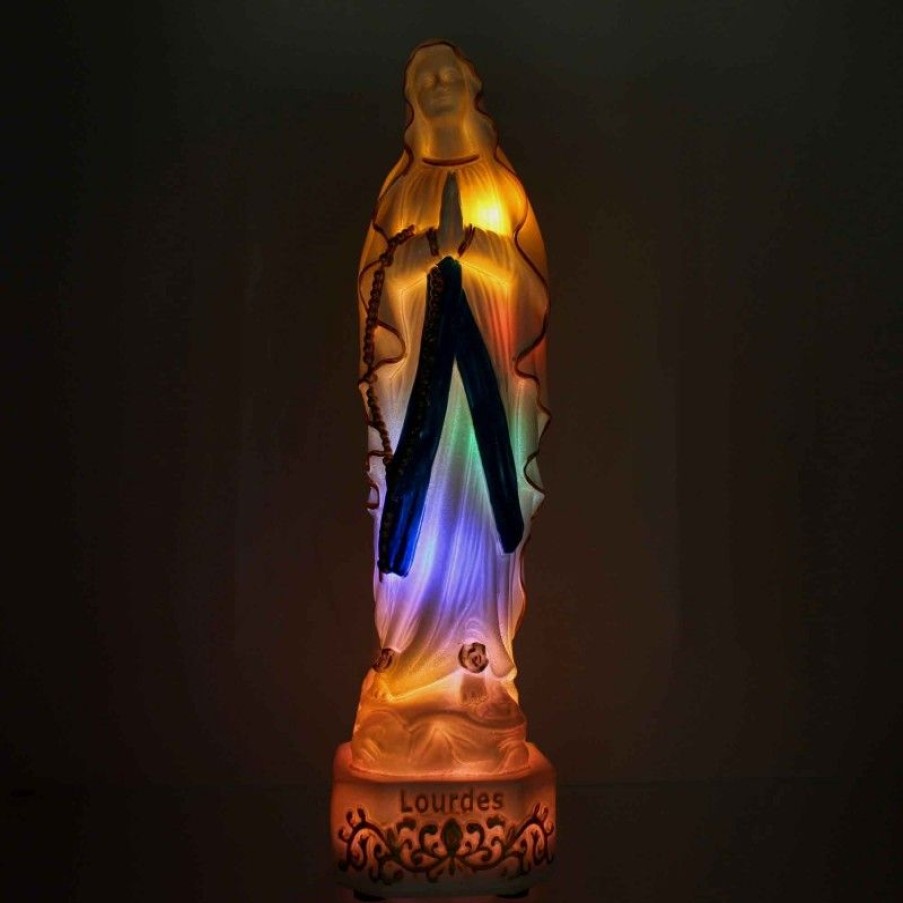 Palais du Rosaire Statue Lumineuse | Statue De La Vierge Marie Lumineuse A Pile En Resine 31Cm