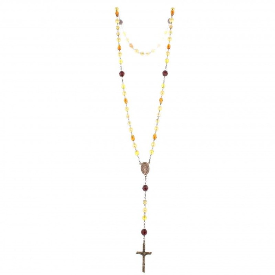 Palais du Rosaire Chapelet Verre | Chapelet En Verre Tons Ambres Avec Coeur Vierge Miraculeuse Et Perles Violettes