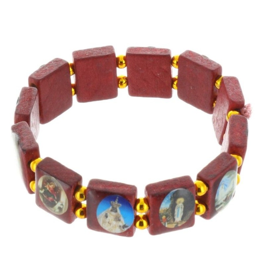 Palais du Rosaire Bracelet Fantaisie | Bracelet Religieux Images De Saints Sur Perles Carrees En Bois