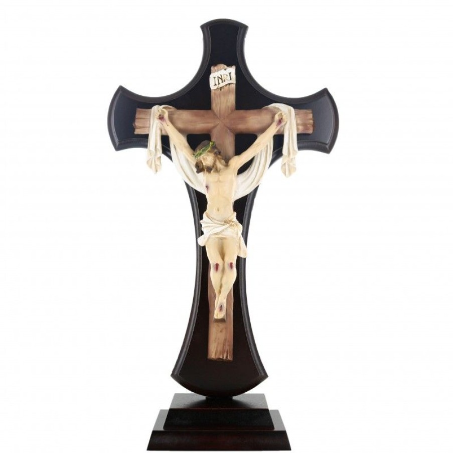Palais du Rosaire Crucifix Bois | Croix En Bois Avec Un Crucifix En Resine Coloree 50Cm