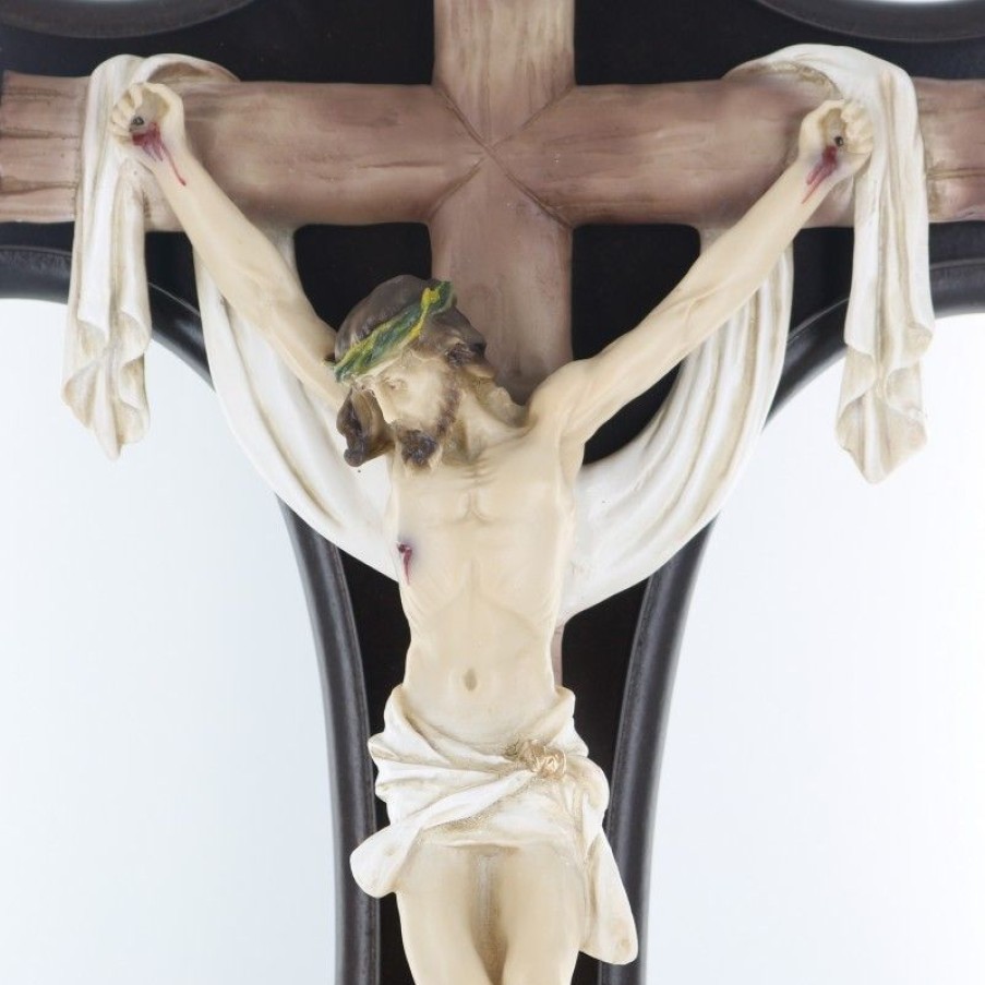 Palais du Rosaire Crucifix Bois | Croix En Bois Avec Un Crucifix En Resine Coloree 50Cm