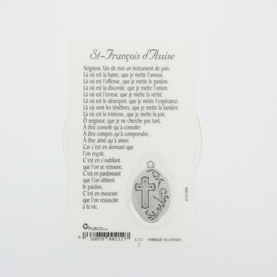 Palais du Rosaire Image Religieuse | Carte De Priere Saint Francois D'Assise Avec Medaille