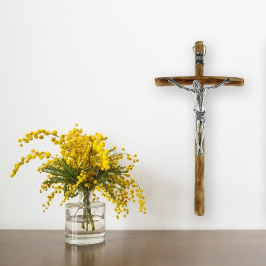 Palais du Rosaire Crucifix Bois | Crucifix En Bois Avec Un Christ Argente