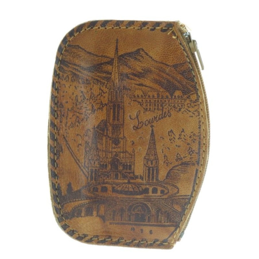 Palais du Rosaire Porte&Monnaie | Porte Monnaie De La Basilique De Lourdes En Cuir Veritable Avec Un Zip