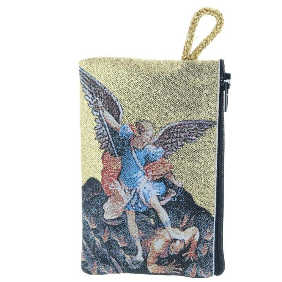 Palais du Rosaire Etui A Chapelet | Etui A Chapelet En Fil Dore 10X7 Cm Decore De Saint Michel