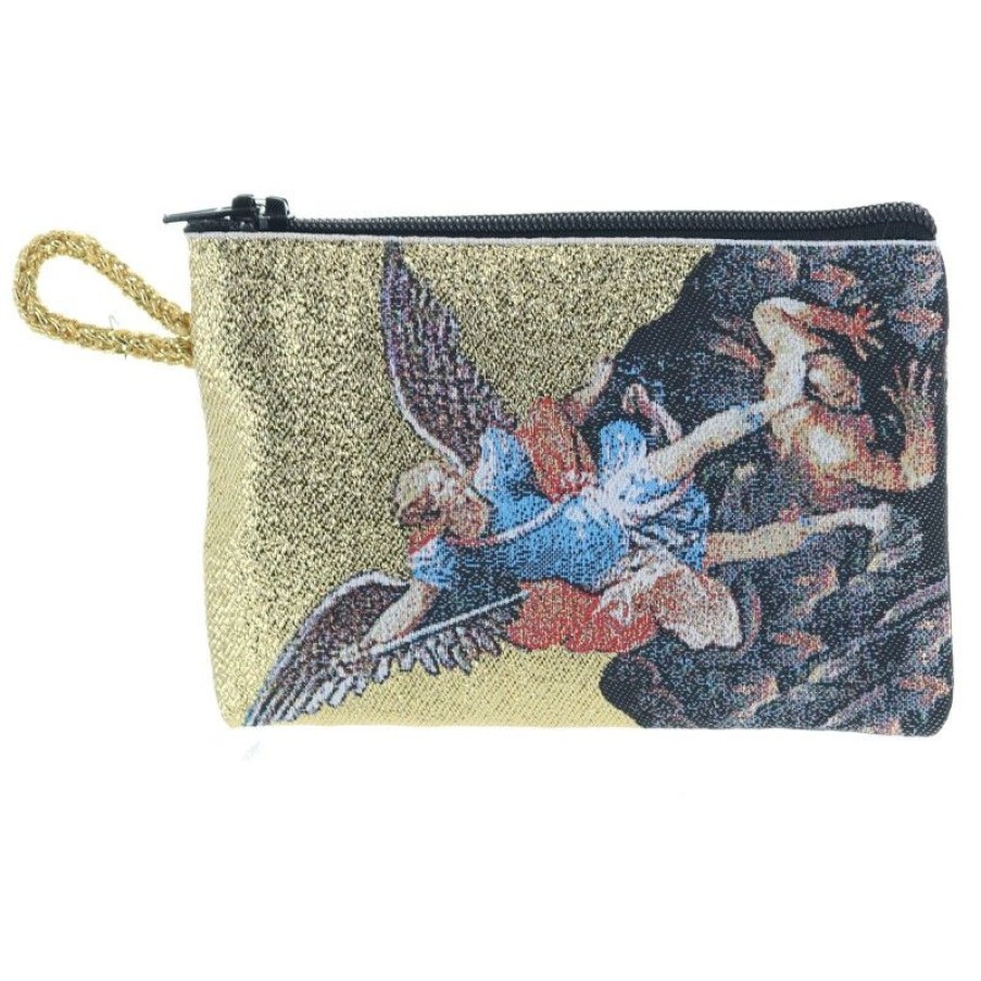 Palais du Rosaire Etui A Chapelet | Etui A Chapelet En Fil Dore 10X7 Cm Decore De Saint Michel