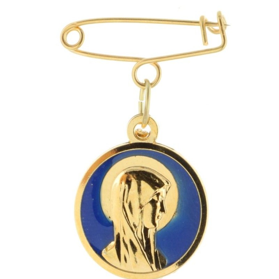 Palais du Rosaire Broche Metal | Broche Double Face Vierge Marie Et Apparition De Lourdes En Metal Dore