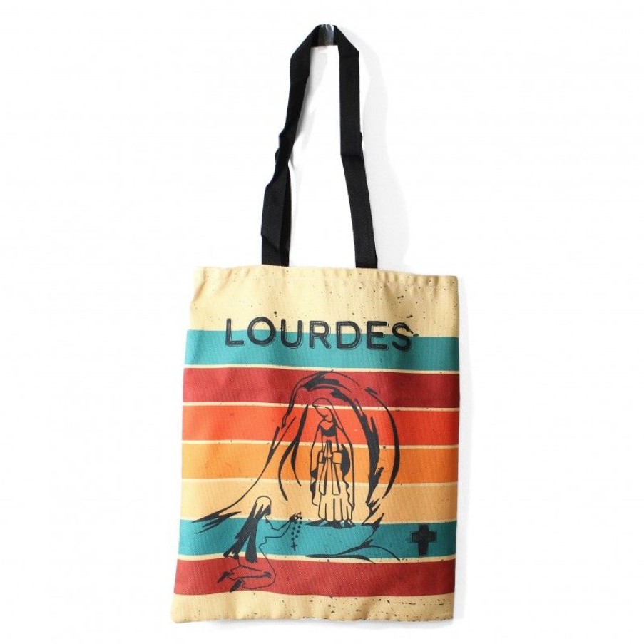 Palais du Rosaire Porte&Feuille | Tote Bag Avec Rayures Et Apparition De Lourdes Noire